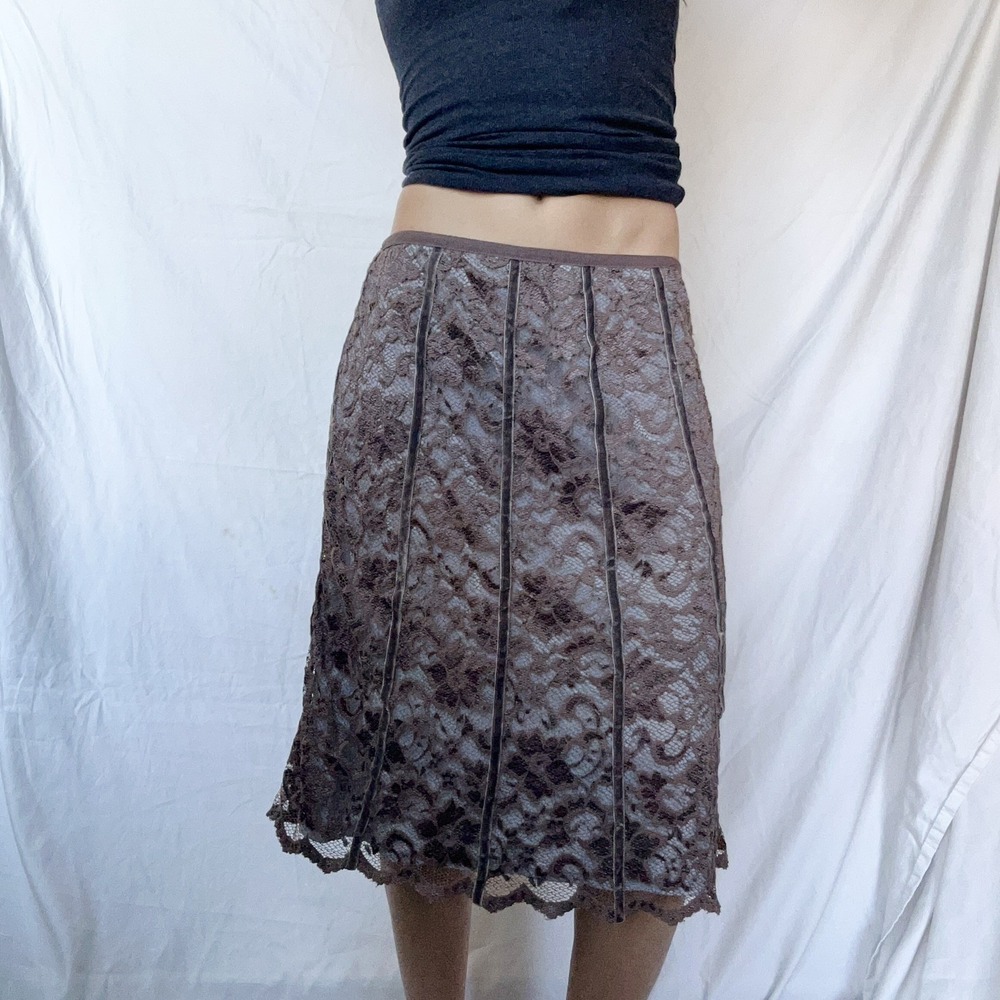 2000s Lace Brown Midi Skirt Whimsigoth Fairy 90s Feminine Y2K